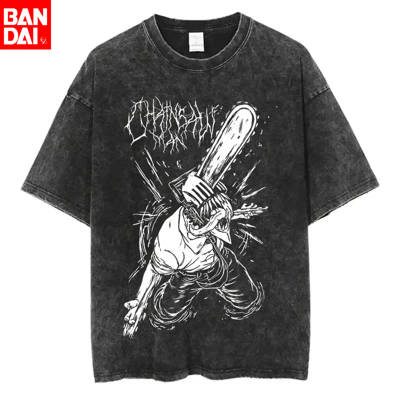 Anime Cosplay Chainsaw Man - Camiseta Gráfica de Metal Blanco Chainsaw